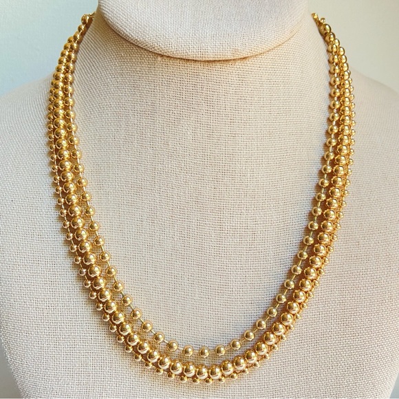 Liz Claiborne signed classic three strand necklace with round goldtone beads - Picture 1 of 8